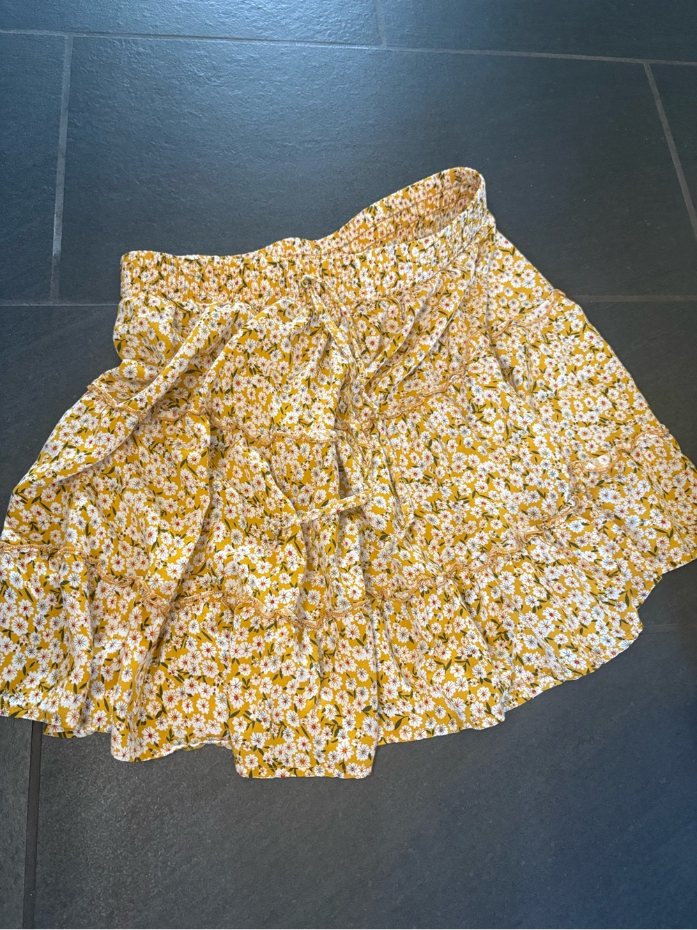 Women's Yellow Floral Tiered Skirt